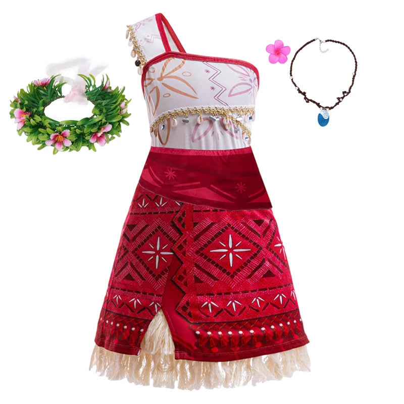 Moana vestidos meninas crianças roupas cosplay vaiana vestido de princesa colar peruca crianças carnaval festa verão disney traje conjunto