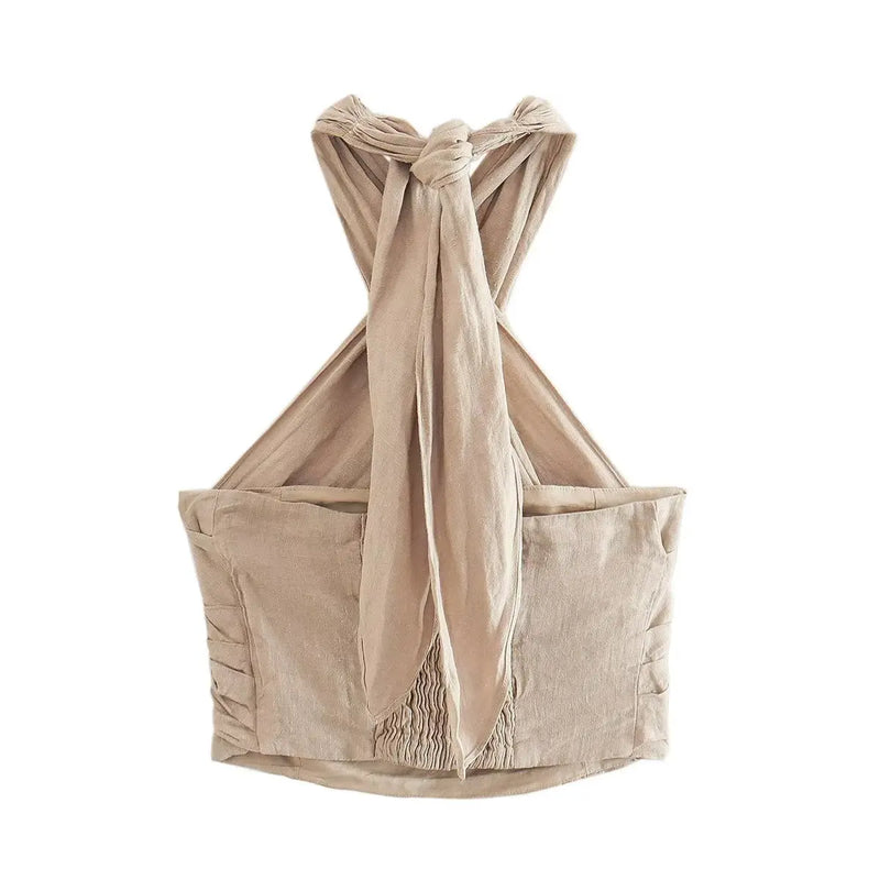 ZR roupas femininas europeias e americanas gola francesa linho top curto calças largas