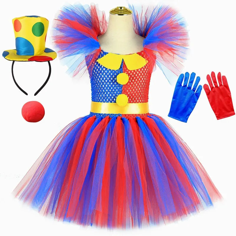 Pomni traje crianças tutu vestido dos desenhos animados o incrível palhaço de circo digital fantasias cosplay meninas halloween carnaval roupas de festa