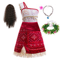 Moana vestidos meninas crianças roupas cosplay vaiana vestido de princesa colar peruca crianças carnaval festa verão disney traje conjunto