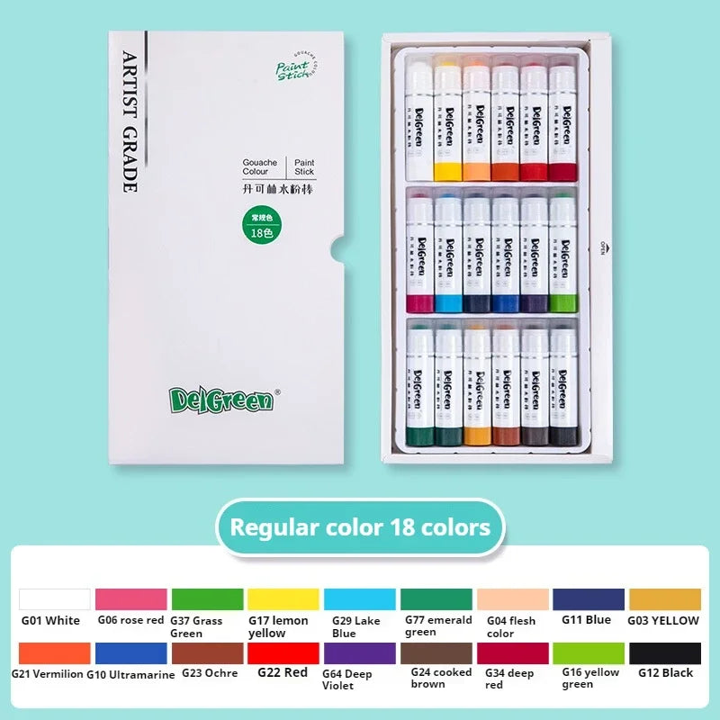 6/12/18/24 cores macio sólido guache pintura varas conjunto lápis vara crianças estudantes artistas desenho seguro lavável não-tóxico pastéis