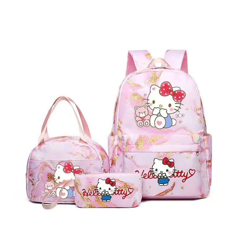 3 Pçs/set Olá Kitty Estudante Menino Menina Mochila Colorida Crianças Adolescente Dos Desenhos Animados Escola Bookbag com Lancheira