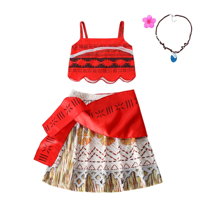 Moana vestidos meninas crianças roupas cosplay vaiana vestido de princesa colar peruca crianças carnaval festa verão disney traje conjunto