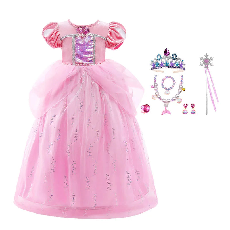 Princesa ariel festa vestido de baile para meninas a pequena sereia deluxe carnaval cosplay traje crianças rosa aniversário fantasia roupões