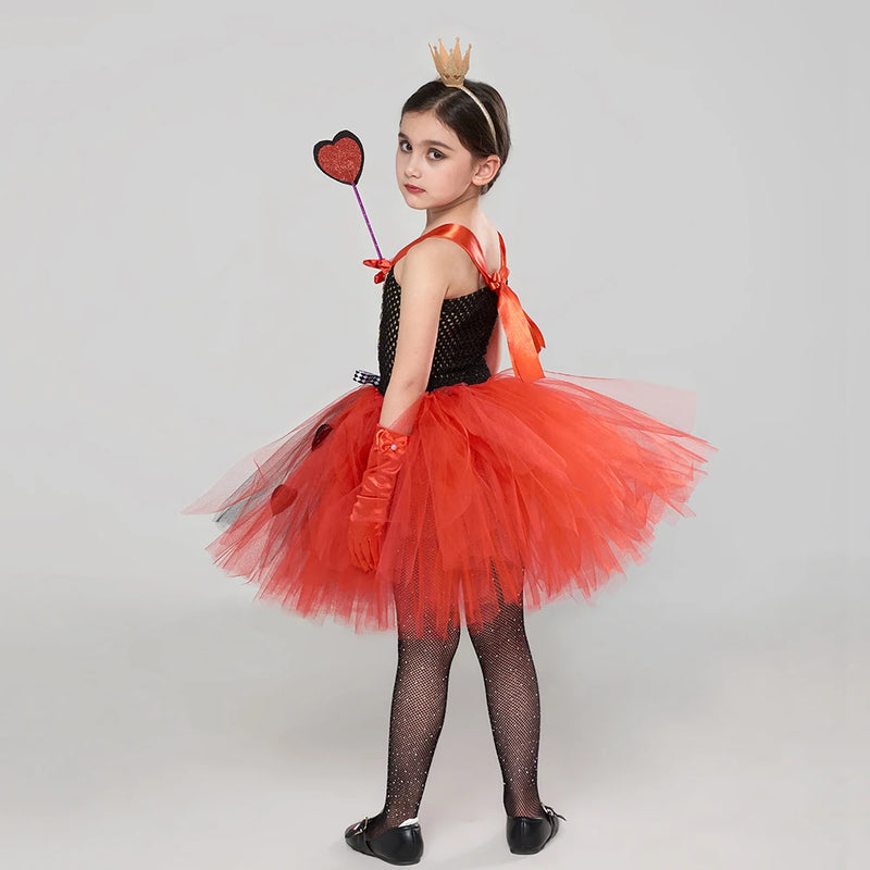 Menina do país das maravilhas rainha dos corações traje de halloween real corações vermelhos carnaval cosplay roupas conto de fadas crianças vestido extravagante vestidos