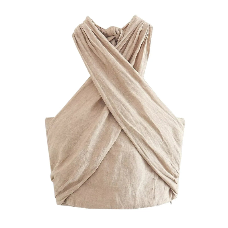 ZR roupas femininas europeias e americanas gola francesa linho top curto calças largas