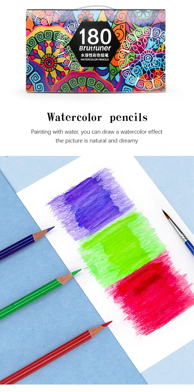 Brutfuner lápis de aquarela profissional, 48/72/120/150/160/180 cores, óleo, madeira, aquarela macia, para escola, desenho, esboço, materiais de arte