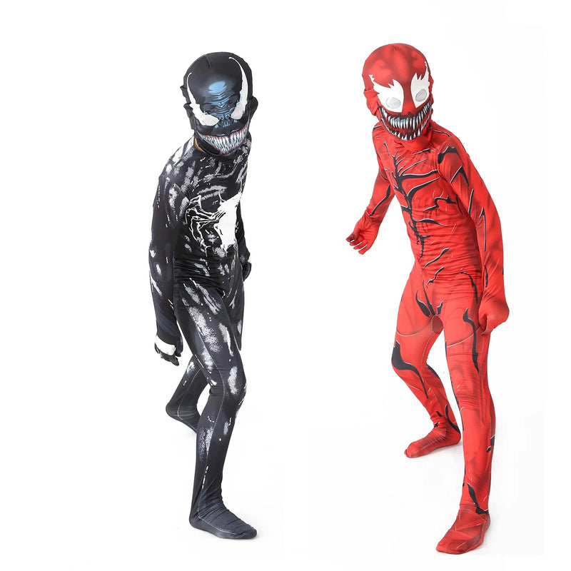 Super-heróis cosplay trajes de halloween para novo traje de veneno crianças terno macacão meninos simbionte trajes do homem aranha